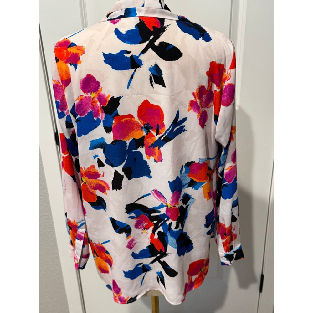 Women's Vince Camuto Blouse M White Multicolor Floral Long Sleeve blouse - Picture 5 of 9